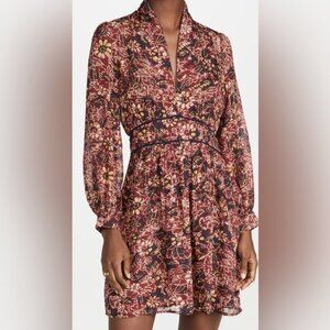 NWT BA&SH Giani Printed Mini Dress in Bordeaux